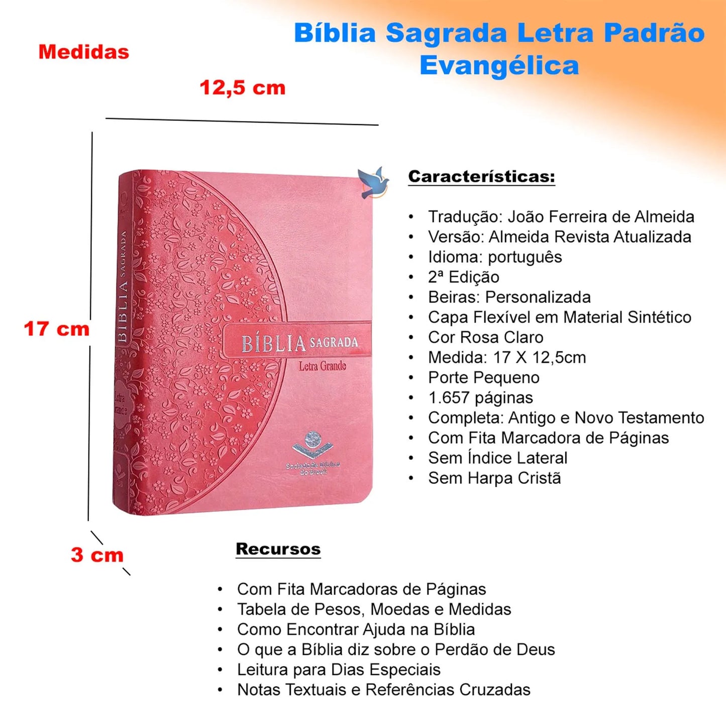 đ BĂblia Sagrada Letra Grande ARA â Capa Rosa Claro