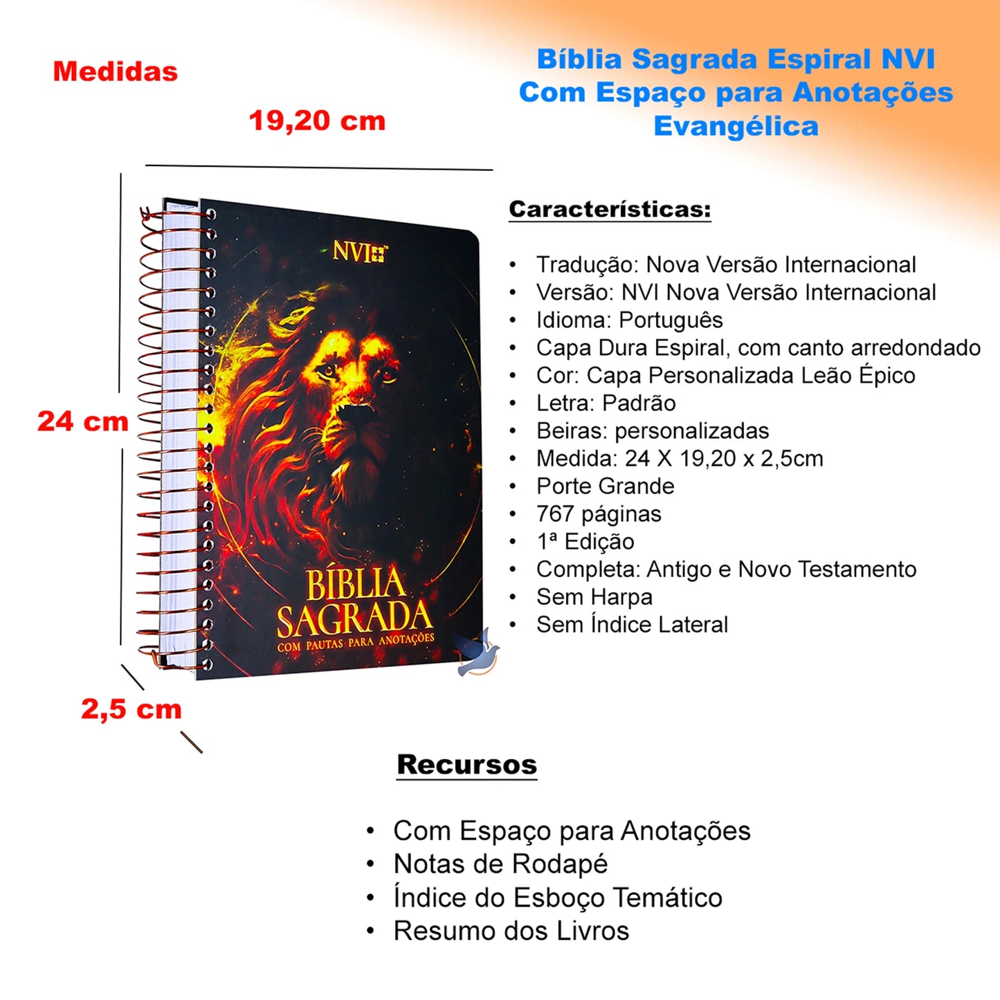 Bíblia Sagrada NVI – Espaço para Anotações | Capa Dura Espiral Leão Épico