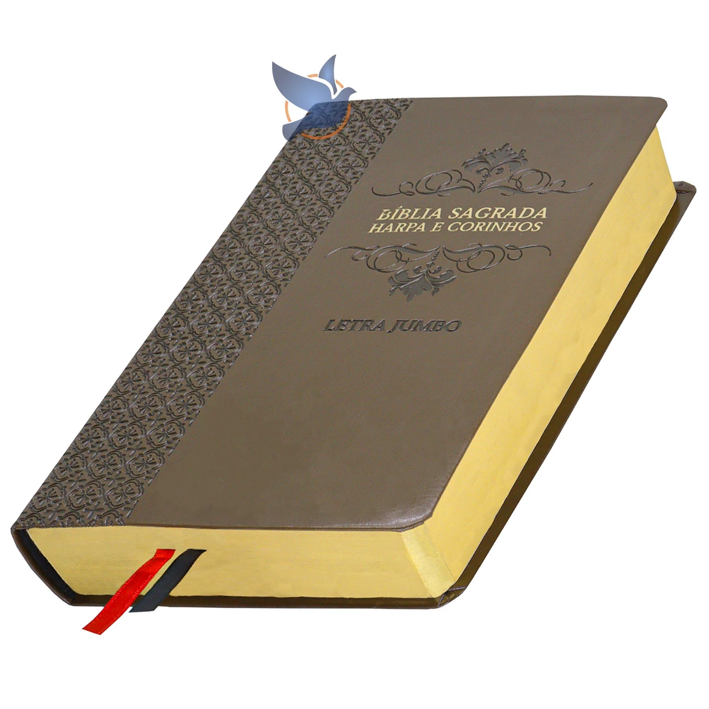 Bíblia Sagrada ARC – Letra Jumbo Gigante com Harpa | Capa PU Luxo Arabesco Marrom