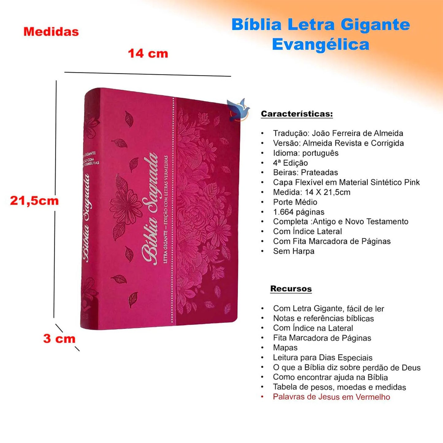 đ BĂblia Sagrada Letra Gigante ARC â Capa Luxo Almofadada com Flores