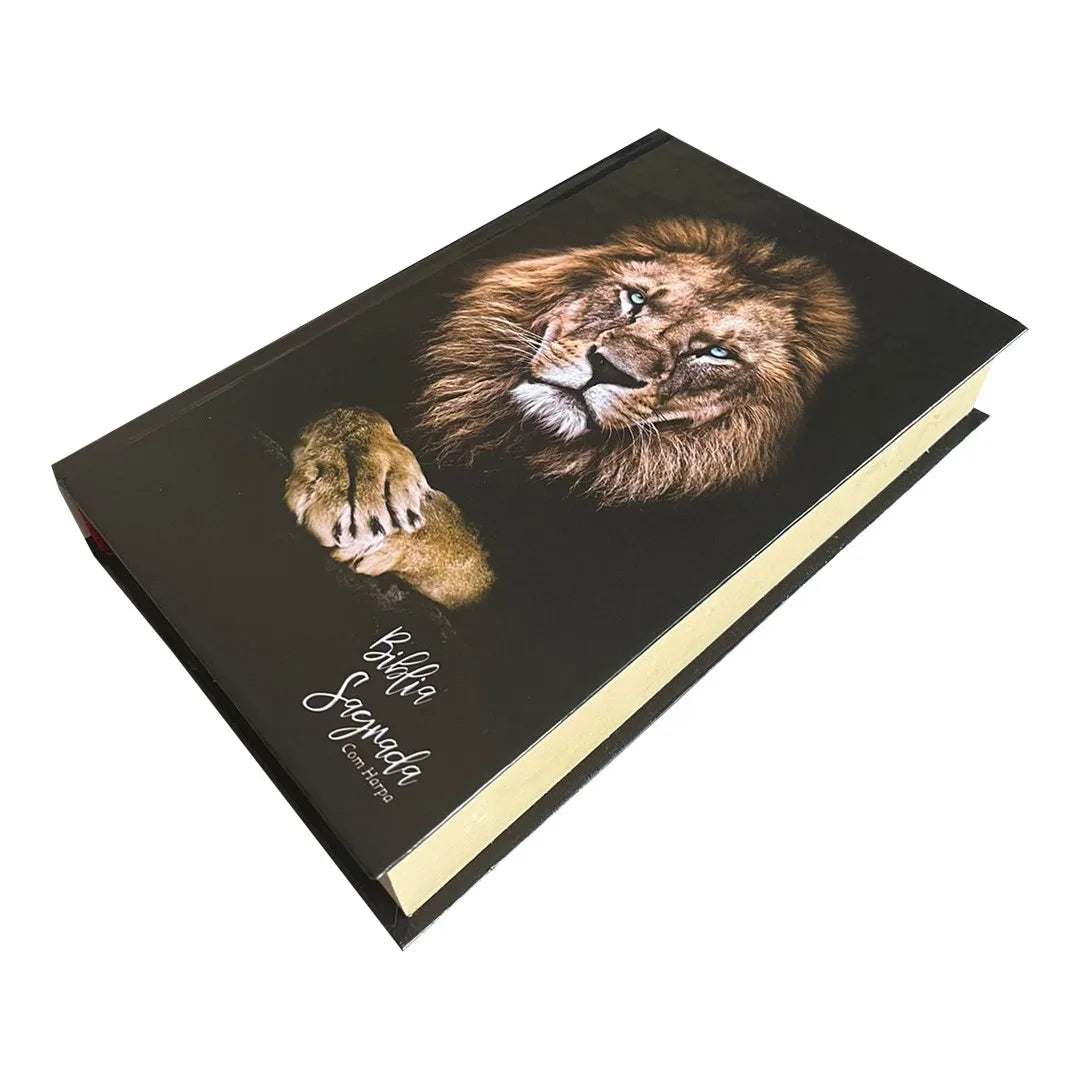 🦁 Bíblia Sagrada Leão Gold | Capa Dura com Harpa e Palavra de Jesus em Vermelho | ARC