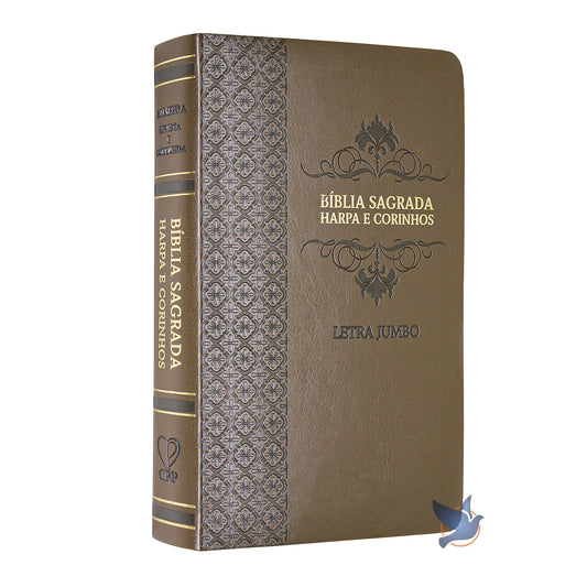 Bíblia Sagrada ARC – Letra Jumbo Gigante com Harpa | Capa PU Luxo Arabesco Marrom