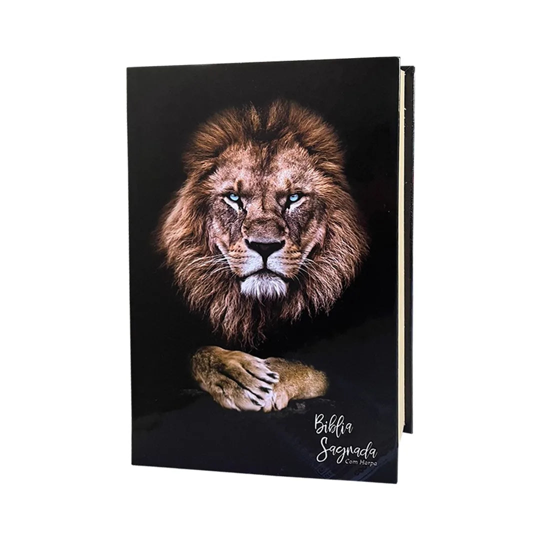 🦁 Bíblia Sagrada Leão Gold | Capa Dura com Harpa e Palavra de Jesus em Vermelho | ARC