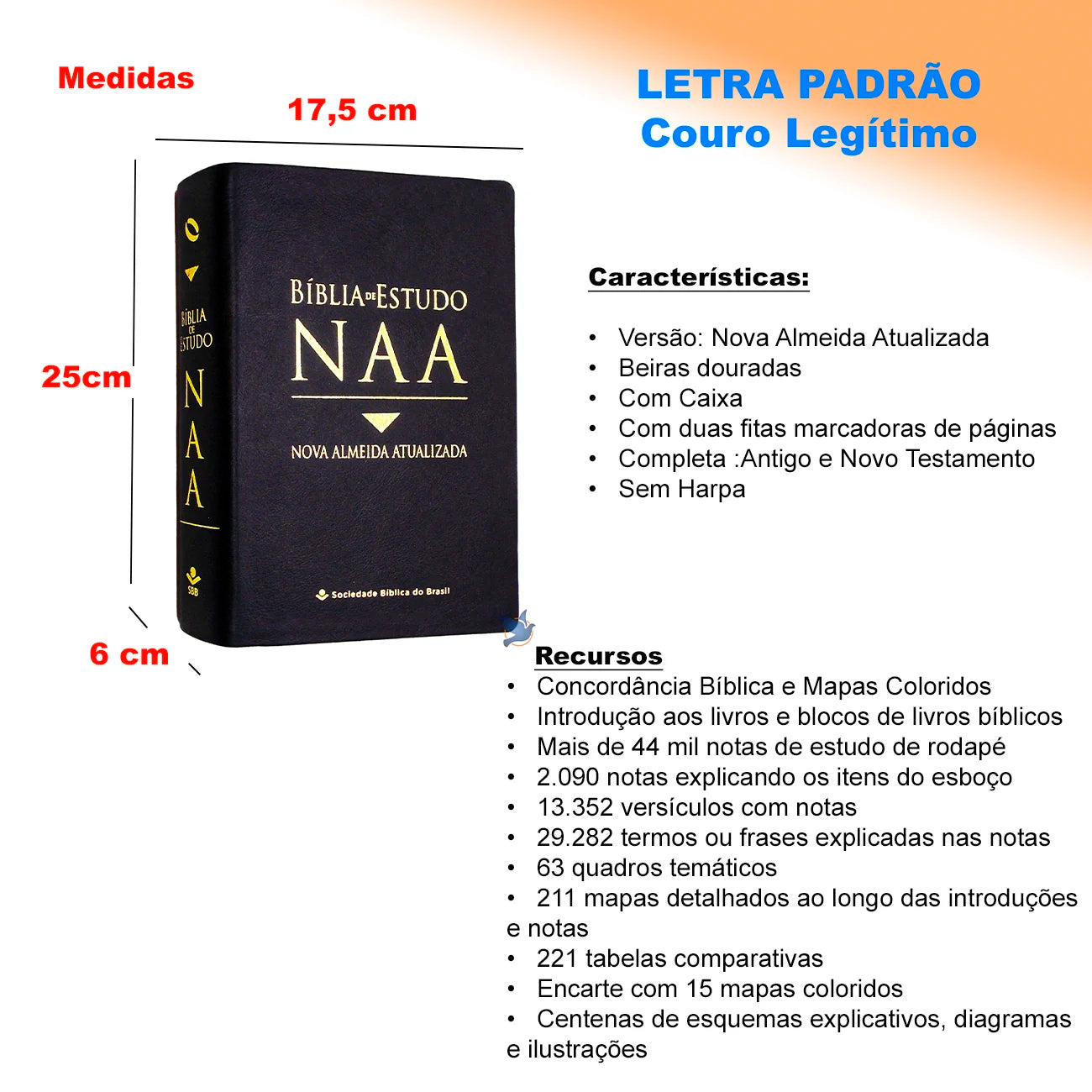 📖 Bíblia de Estudo Almeida NAA – Couro Legítimo Luxo Preta