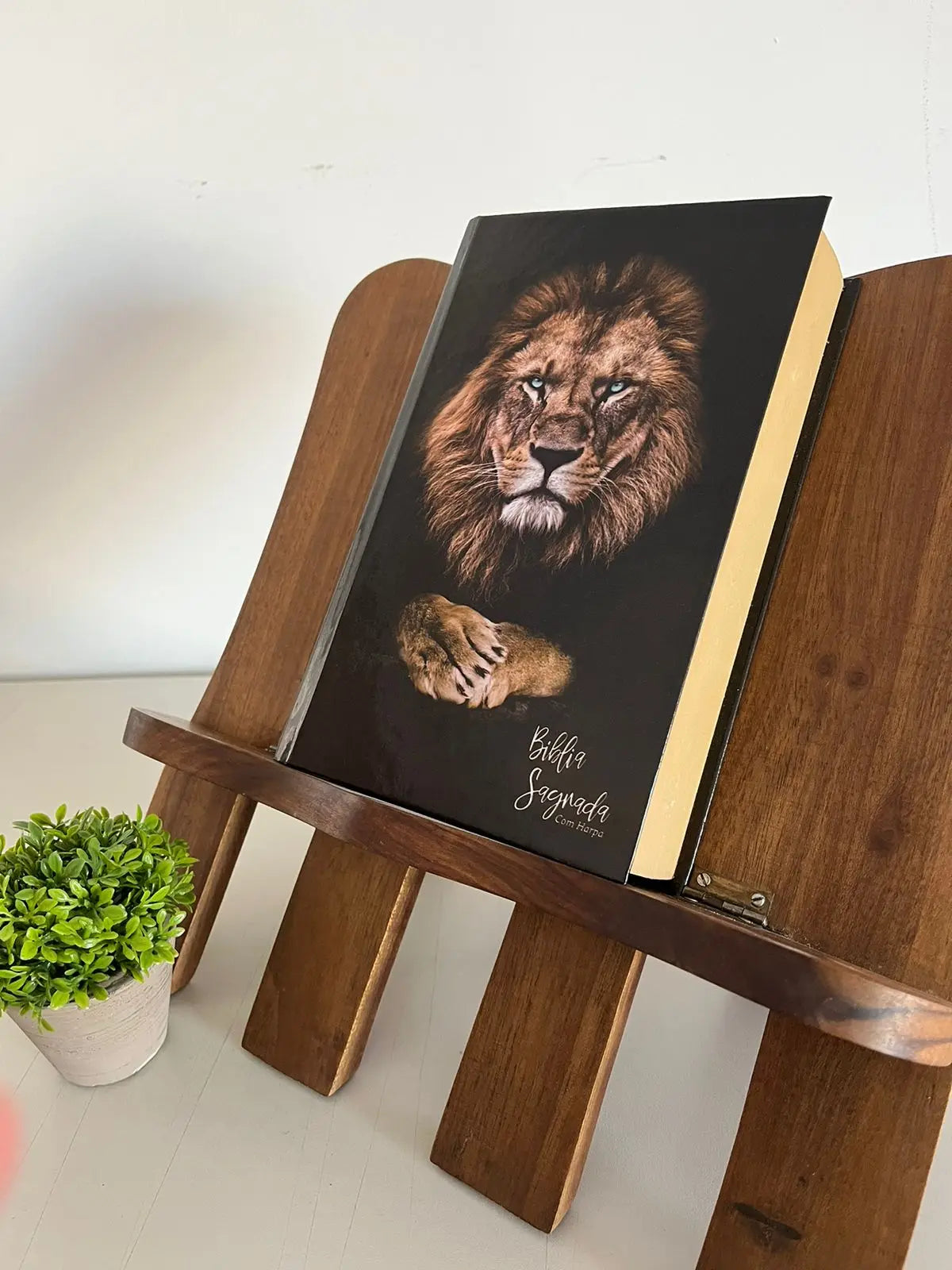 🦁 Bíblia Sagrada Leão Gold | Capa Dura com Harpa e Palavra de Jesus em Vermelho | ARC